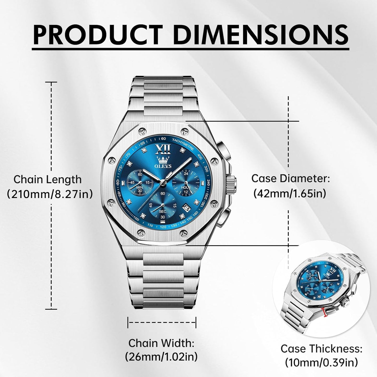 OLEVS Watches for Men Dress Stainless Steel Big face Waterproof Luxury Men’s Wrist Watch with Date Casual Blue/Black/Gold/Silver Reloj para Hombre