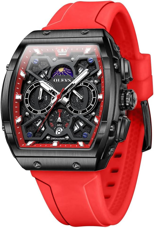 OLEVS Watches for Men Casual Luxury Large Face Multifunctional Chronograph Men's Watches Durable Silicone/Nylon Strap 3ATM Waterproof Men Watch Date Moon Phase Analog Quartz Watch Reloj para Hombre
