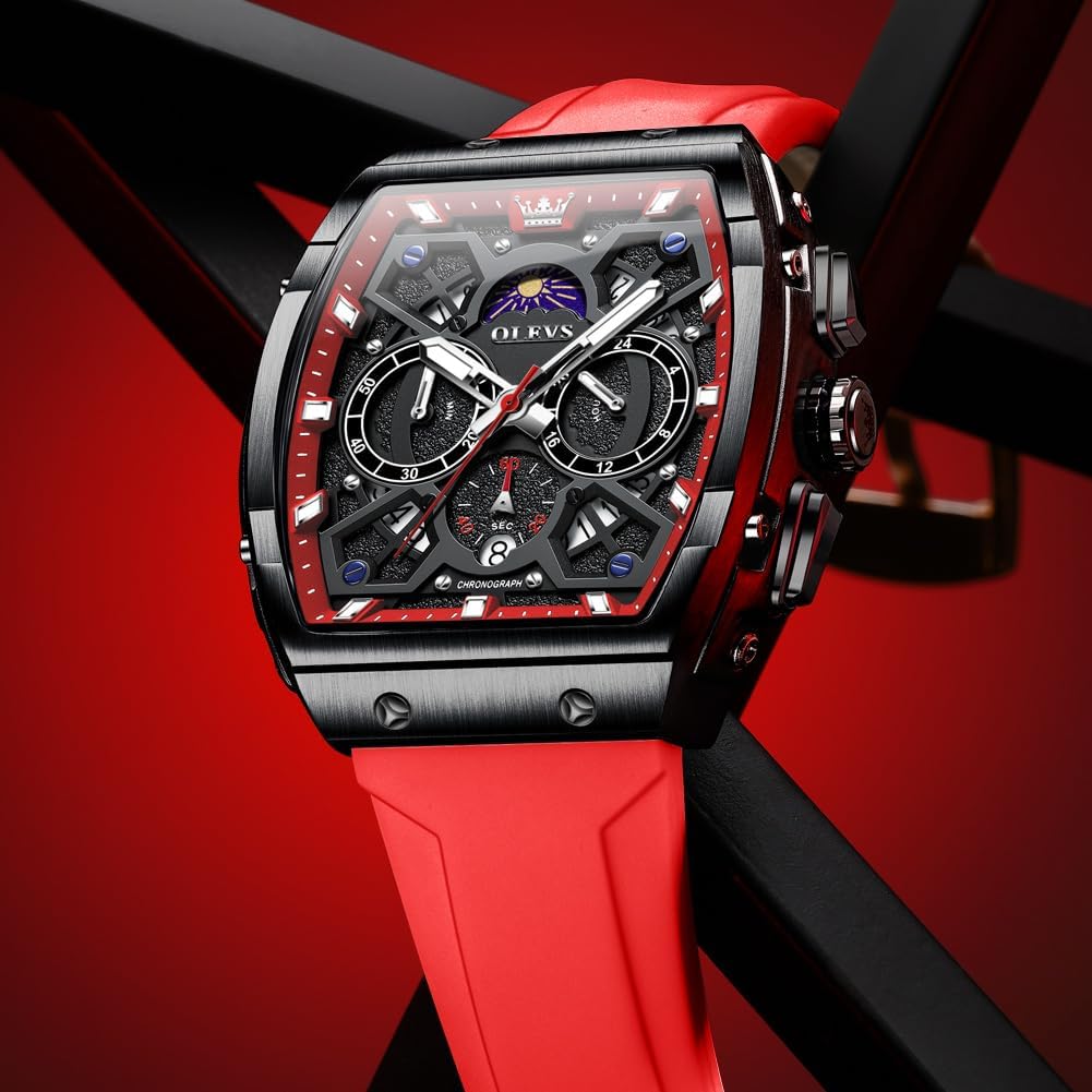 OLEVS Watches for Men Casual Luxury Large Face Multifunctional Chronograph Men's Watches Durable Silicone/Nylon Strap 3ATM Waterproof Men Watch Date Moon Phase Analog Quartz Watch Reloj para Hombre