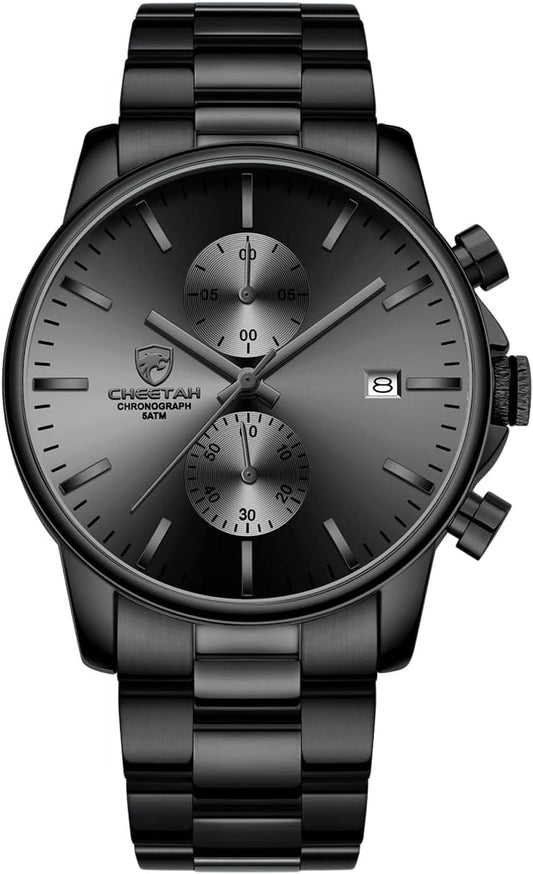 GOLDEN HOUR Fashion Business Mens Watches with Stainless Steel Waterproof Chronograph Quartz Watch for Men, Auto Date