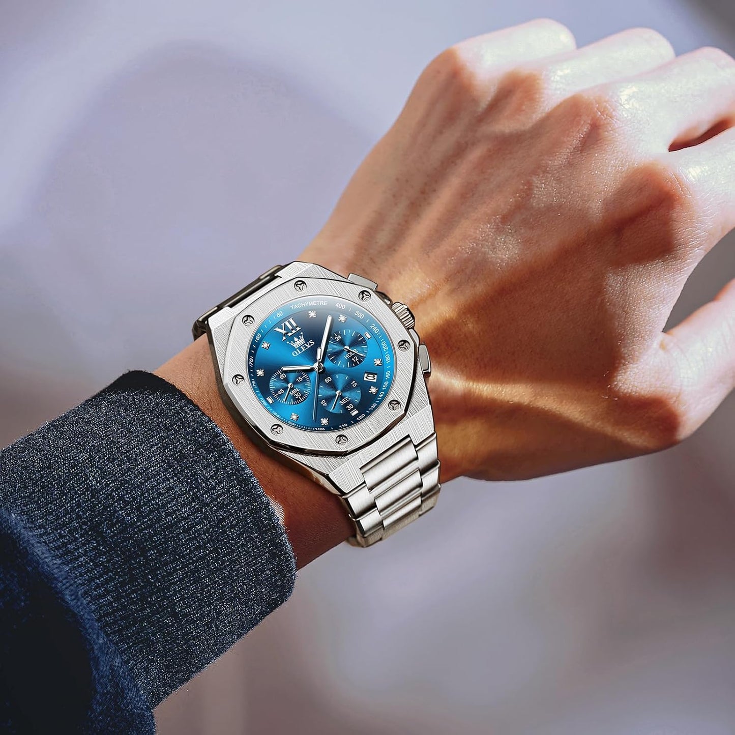 OLEVS Watches for Men Dress Stainless Steel Big face Waterproof Luxury Men’s Wrist Watch with Date Casual Blue/Black/Gold/Silver Reloj para Hombre