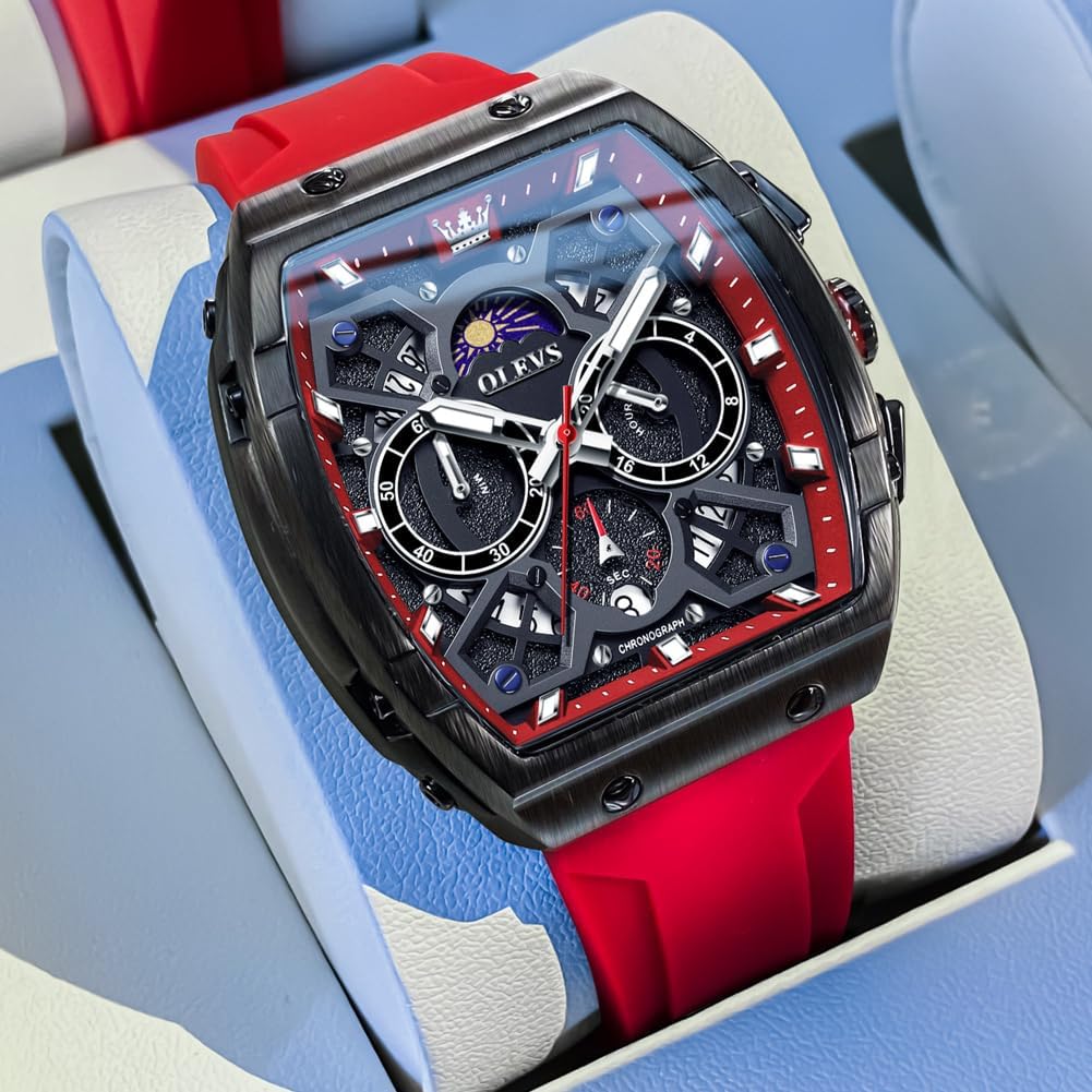 OLEVS Watches for Men Casual Luxury Large Face Multifunctional Chronograph Men's Watches Durable Silicone/Nylon Strap 3ATM Waterproof Men Watch Date Moon Phase Analog Quartz Watch Reloj para Hombre