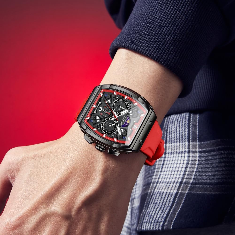 OLEVS Watches for Men Casual Luxury Large Face Multifunctional Chronograph Men's Watches Durable Silicone/Nylon Strap 3ATM Waterproof Men Watch Date Moon Phase Analog Quartz Watch Reloj para Hombre