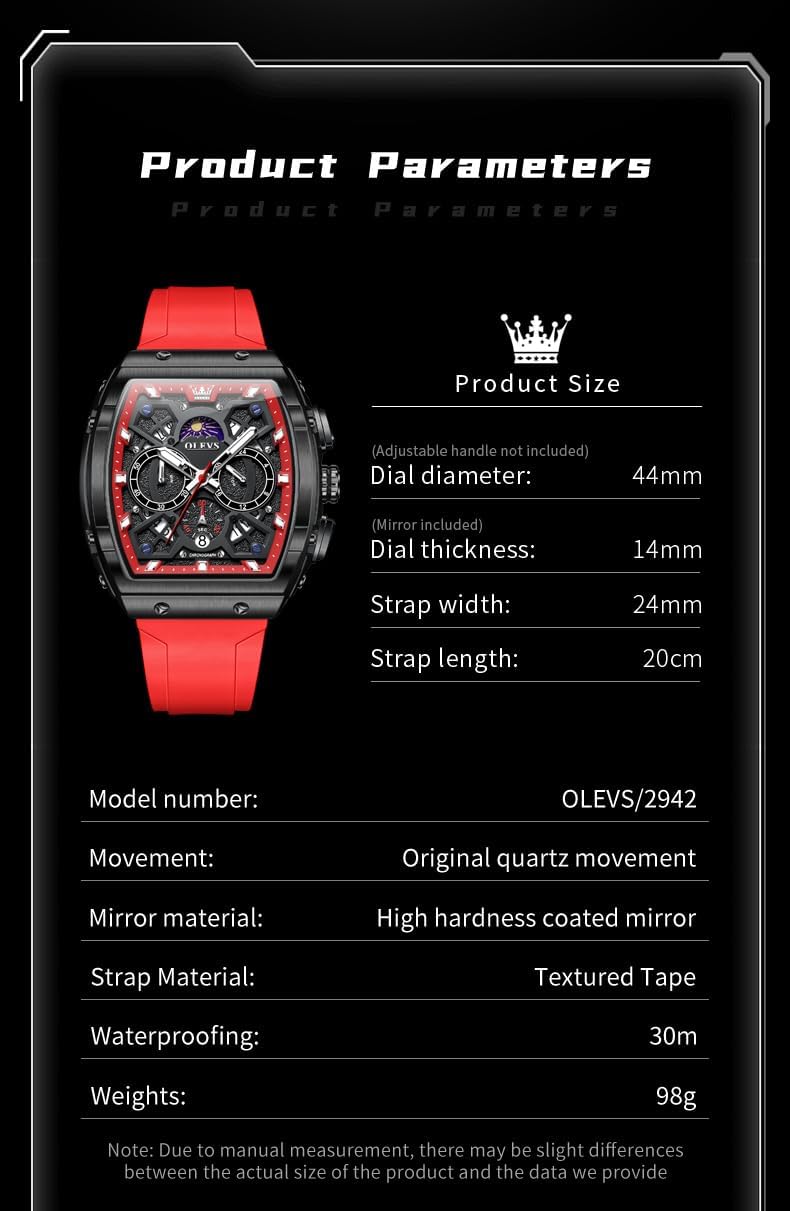 OLEVS Watches for Men Casual Luxury Large Face Multifunctional Chronograph Men's Watches Durable Silicone/Nylon Strap 3ATM Waterproof Men Watch Date Moon Phase Analog Quartz Watch Reloj para Hombre