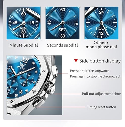 OLEVS Watches for Men Dress Stainless Steel Big face Waterproof Luxury Men’s Wrist Watch with Date Casual Blue/Black/Gold/Silver Reloj para Hombre